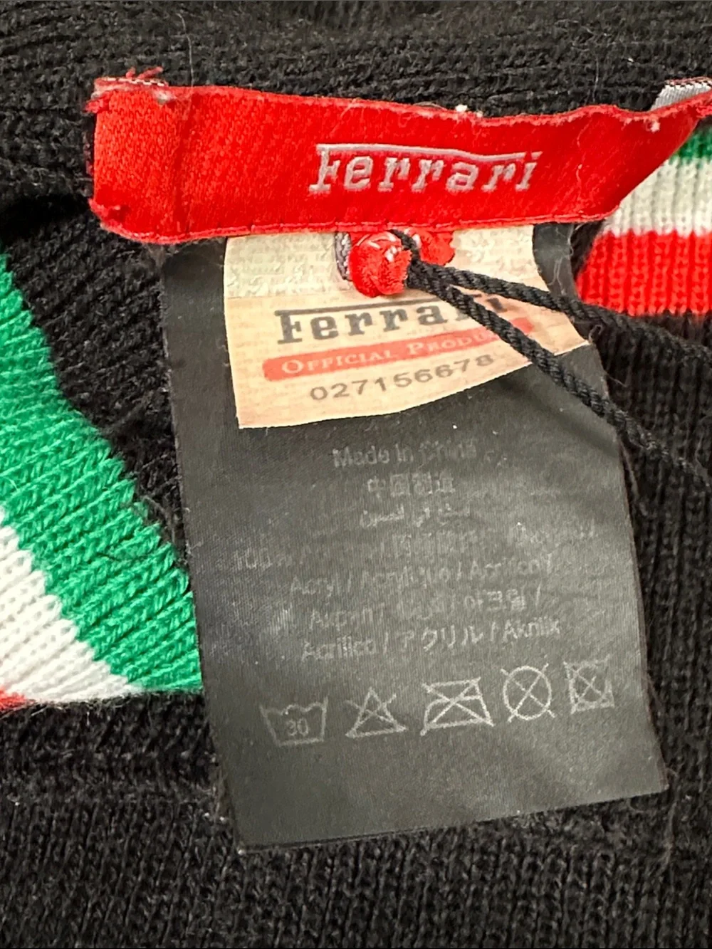 Ferrari Black Scarf Neck Warmer with Tricolore Stripe